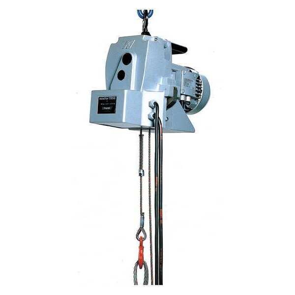 Electric Wire Rope Hoist, 1,100 lb, Unlimited, Hook Mounted - No Trolley, Gray
