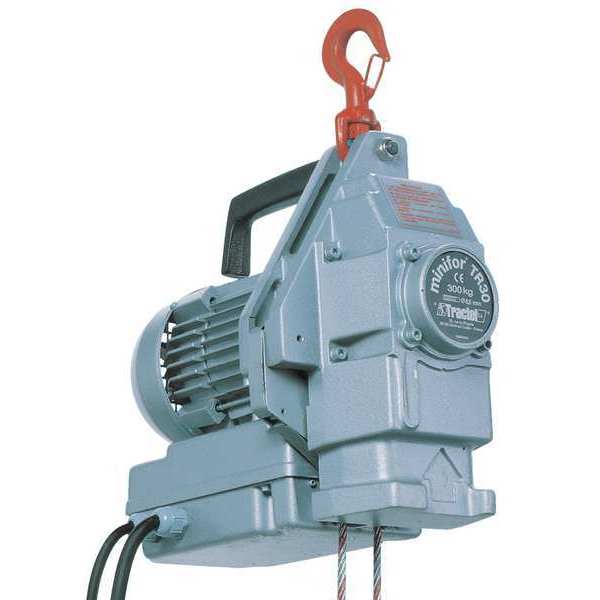 Electric Wire Rope Hoist, 220 lb, Unlimited, Hook Mounted - No Trolley, Gray