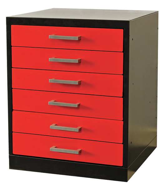 Drawer Pedestal, 18 x 24 x 32H, Black/Red