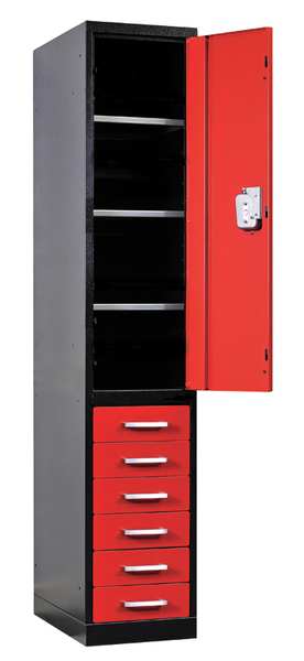 Wardrobe Locker, 24 in W, 24 in D, 78 in H, (1) Tier, (1) Wide, Red/Black
