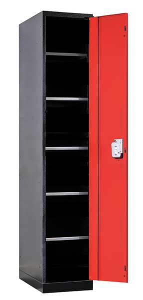 Wardrobe Locker, 18 in W, 24 in D, 78 in H, (1) Tier, (1) Wide, Red/Black