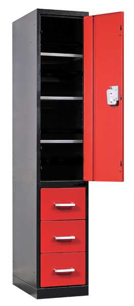Wardrobe Locker, 24 in W, 24 in D, 78 in H, (1) Tier, (1) Wide, Red/Black