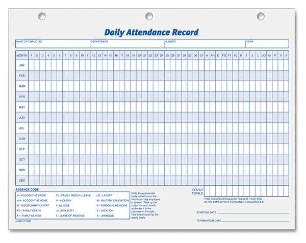 Daily Attendance Card, 8-1/2 x 11, PK50