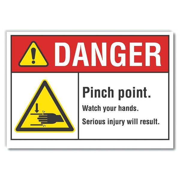 Danger Sign, 3 1/2 in Height, 5 in Width, Polyester, Horizontal Rectangle, English