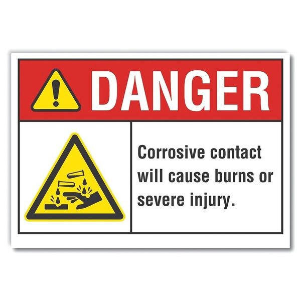 Corrosive Materials Danger Reflective Label, 5 in H, 7 in W, English, LCU4-0003-RD_7X5