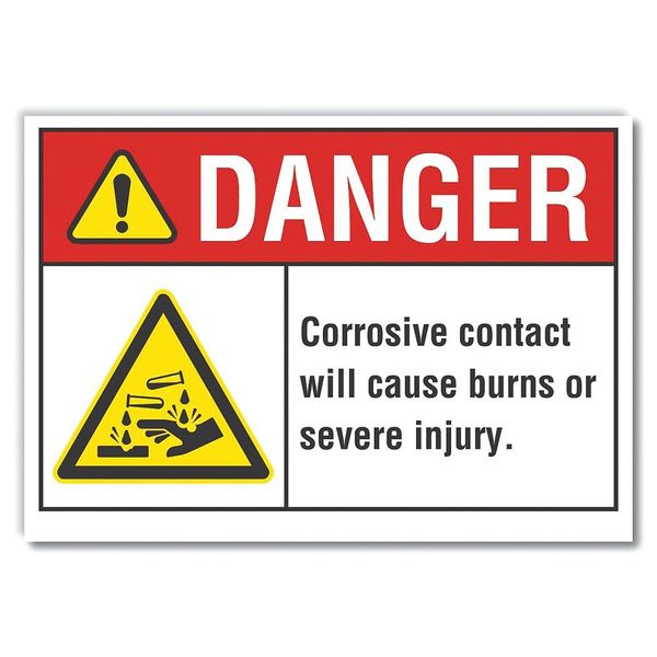 Corrosive Materials Danger Label, 3 1/2 in H, 5 in W, Polyester, Horizontal, LCU4-0003-ND_5X3.5
