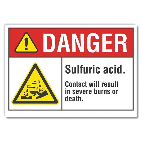 Sulfuric Acid Danger Label, 10 in Height, 14 in Width, Polyester, Horizontal Rectangle, English