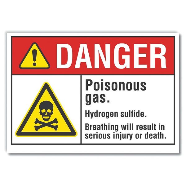 Poisonous Gas Danger Reflective Label, 10 in H, 14 in W, English, LCU4-0032-RD_14X10
