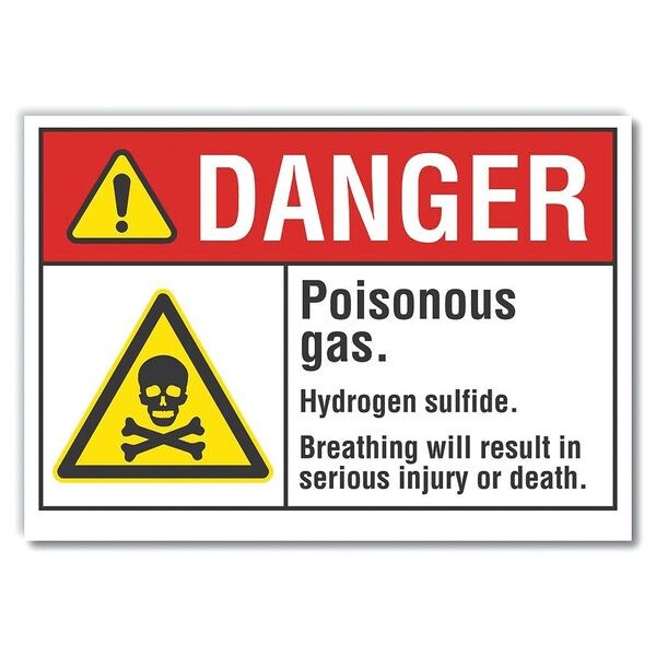 Poisonous Gas Danger Label, 7 in H, 10 in W, Polyester, Vertical Rectangle, LCU4-0032-ND_10X7
