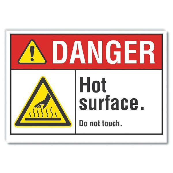 Hot Surface Danger Label, 10 in Height, 14 in Width, Polyester, Horizontal Rectangle, English