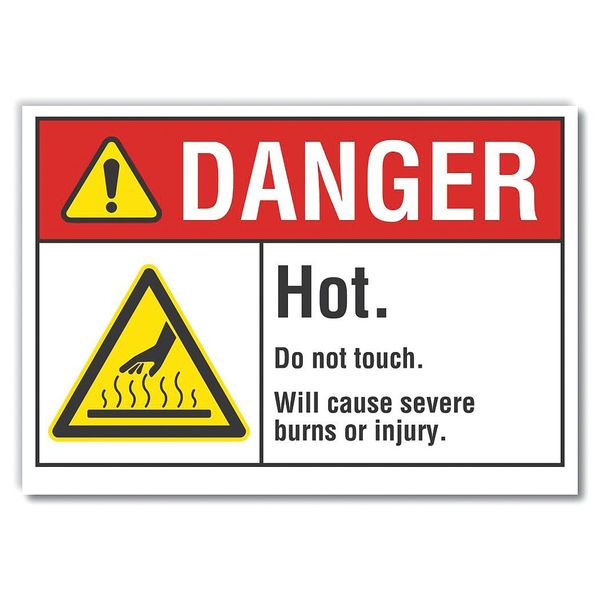 Hot Surface Danger Label, 10 in Height, 14 in Width, Polyester, Horizontal Rectangle, English