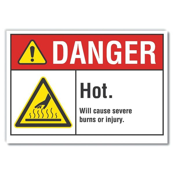 Hot Surface Danger Label, 7 in H, 10 in W, Polyester, Vertical Rectangle, English, LCU4-0029-ND_10X7