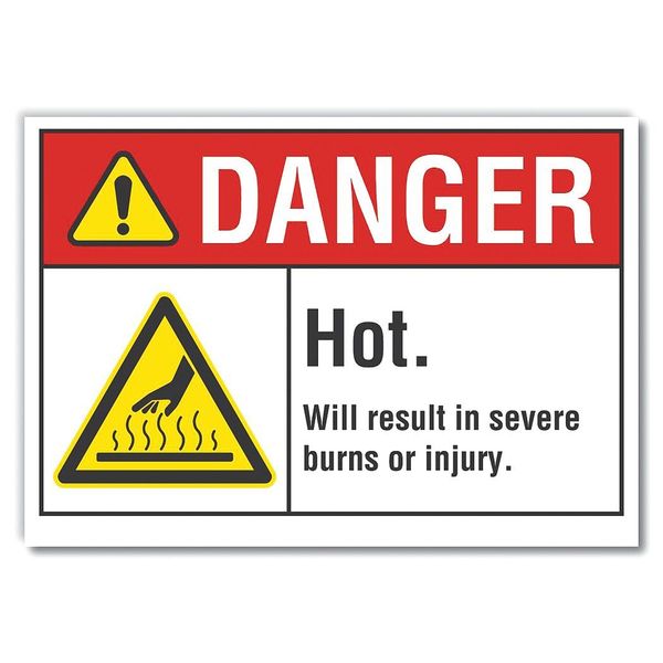 Hot Surface Danger Label, 5 in H, 7 in W, Polyester, Horizontal Rectangle, English, LCU4-0030-ND_7X5
