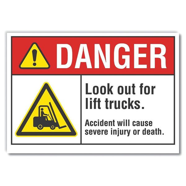 Danger Sign, 7 in H, 10 in W, Polyester, Vertical Rectangle, English, LCU4-0040-ND_10X7