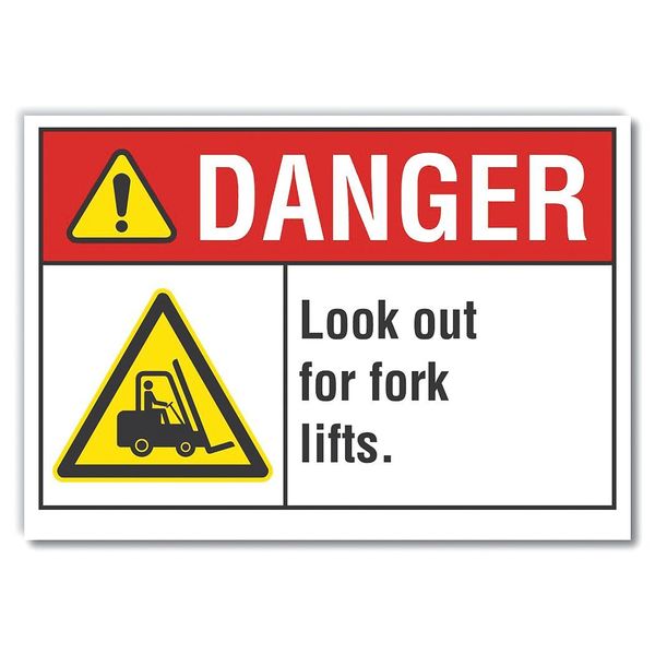 Lift Truck Traffic Danger Reflective Label, 3 1/2 in H, 5 in W, LCU4-0041-RD_5X3.5