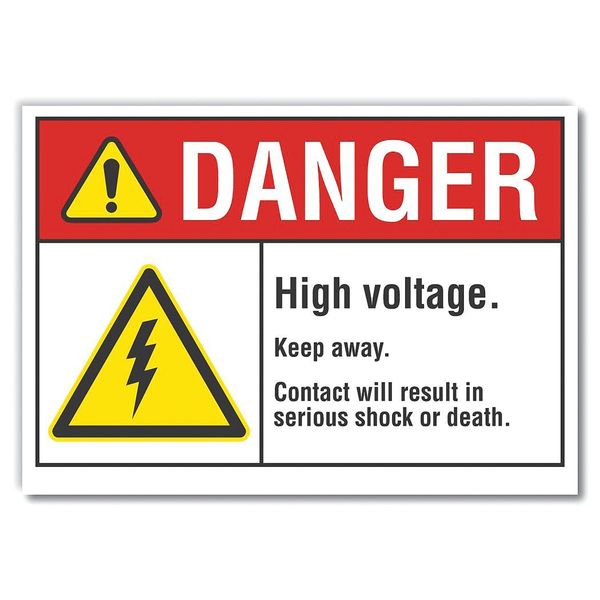 High Voltage Danger Reflective Label, 3 1/2 in Height, 5 in Width, Reflective Sheeting, English