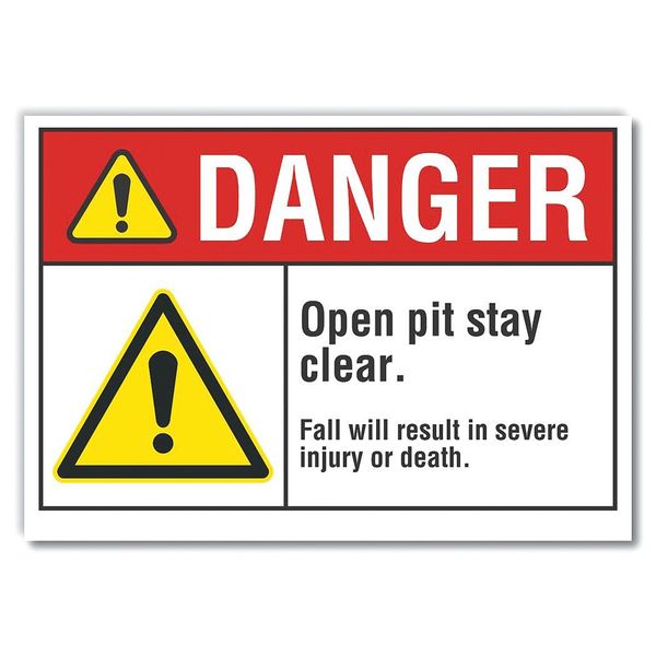 Danger Sign, 10 in H, 14 in W, Non-PVC Polymer, Horizontal Rectangle, English, LCU4-0057-ED_14x10