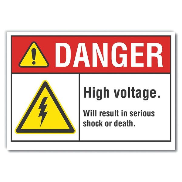 High Voltage Danger Reflective Label, 3 1/2 in Height, 5 in Width, Reflective Sheeting, English