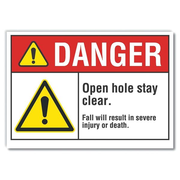 Open Hole Danger Reflective Label, 5 in H, 7 in W, Reflective Sheeting, LCU4-0056-RD_7X5