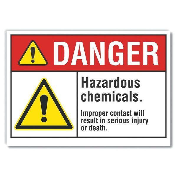 Hazardous Chemicals Danger Label, 10 in H, 14 in W, Polyester, Horizontal, LCU4-0062-ND_14X10