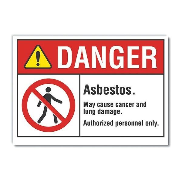 Asbestos Danger Reflective Label, 7 in H, 10 in W, English, LCU4-0142-RD_10X7