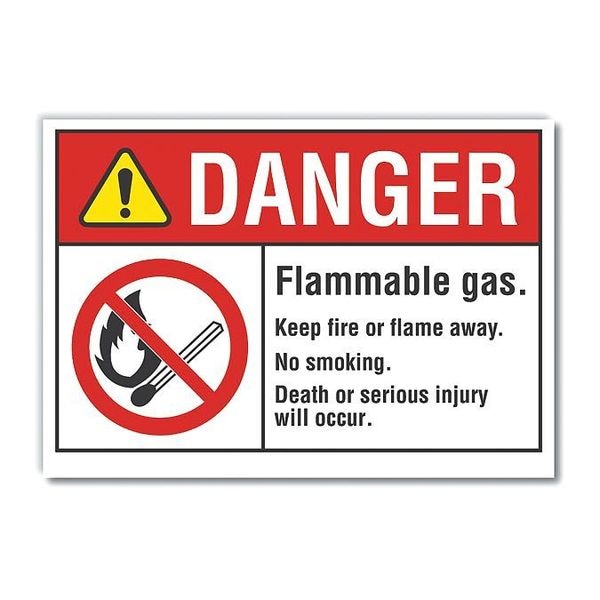 Flammable Gas Danger Reflective Label, 3 1/2 in H, 5 in W, Reflective Sheeting, LCU4-0134-RD_5X3.5