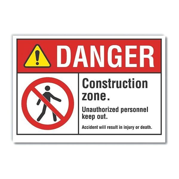Danger Sign, 7 in H, 10 in W, Non-PVC Polymer, Vertical Rectangle, English, LCU4-0137-ED_10x7