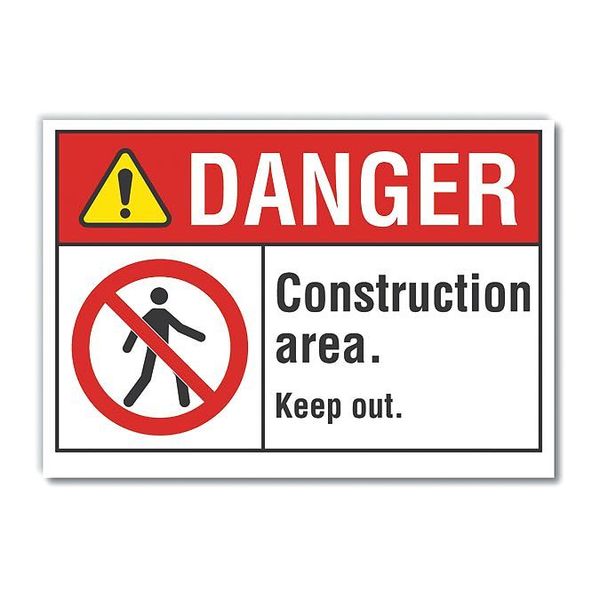 Danger Sign, 10 in Height, 14 in Width, Non-PVC Polymer, Horizontal Rectangle, English
