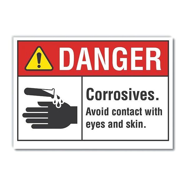 Corrosive Materials Danger Label, 3 1/2 in H, 5 in W, Polyester, Horizontal, LCU4-0149-ND_5X3.5