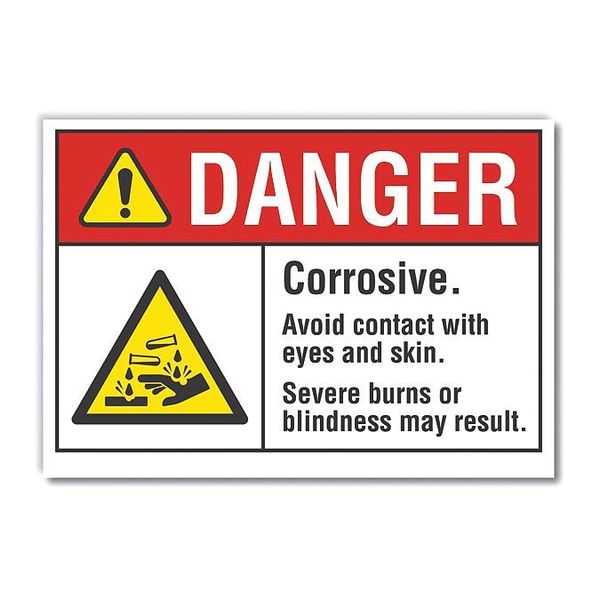 Corrosive Materials Danger Label, 3 1/2 in H, 5 in W, Polyester, Horizontal, LCU4-0150-ND_5X3.5