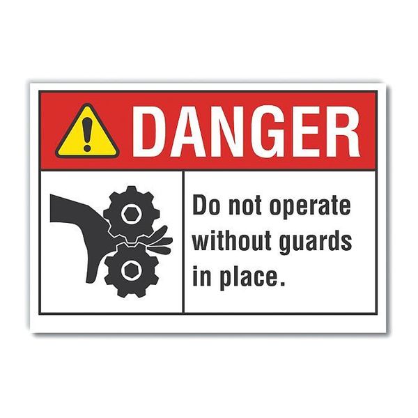 Danger Sign, 3 1/2 in Height, 5 in Width, Polyester, Horizontal Rectangle, English