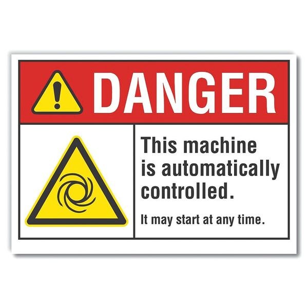 Machine & Operation Danger Reflective Label, 10 in Height, 14 in Width, Reflective Sheeting