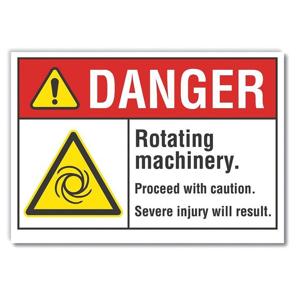Danger Sign, 3 1/2 in Height, 5 in Width, Reflective Sheeting, Horizontal Rectangle, English