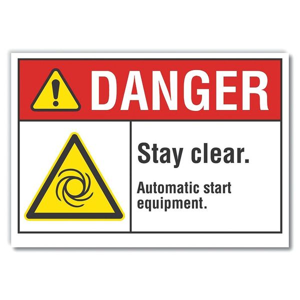 Stay Clear Danger Label, 7 in Height, 10 in Width, Polyester, Vertical Rectangle, English