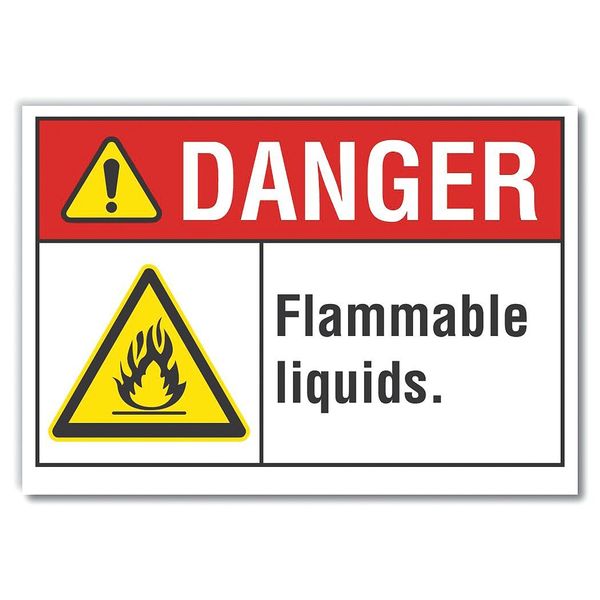Flammable Liquid Danger Label, 5 in Height, 7 in Width, Polyester, Horizontal Rectangle, English