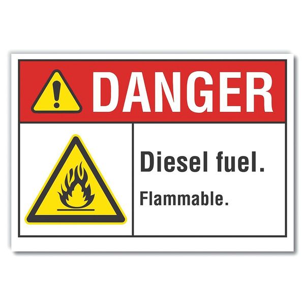 Danger Sign, 10 in H, 14 in W, Non-PVC Polymer, Horizontal Rectangle, English, LCU4-0012-ED_14x10