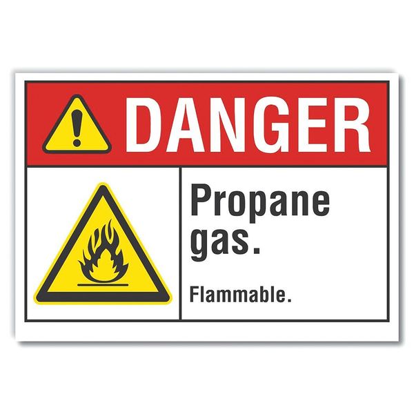 Propane Danger Reflective Label, 5 in H, 7 in W, Horizontal Rectangle, LCU4-0013-RD_7X5