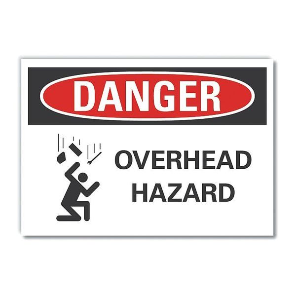 Overhead Hazard Danger Reflective Label, 5 in Height, 7 in Width, Reflective Sheeting, English