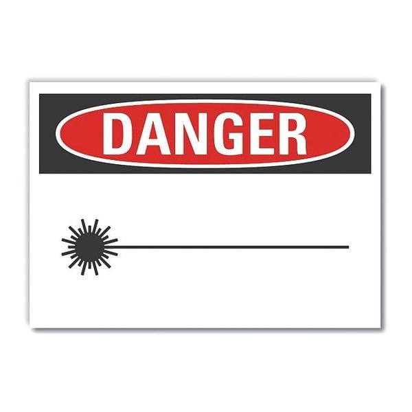 Laser Area Danger Label, 5 in Height, 7 in Width, Polyester, Horizontal Rectangle, English