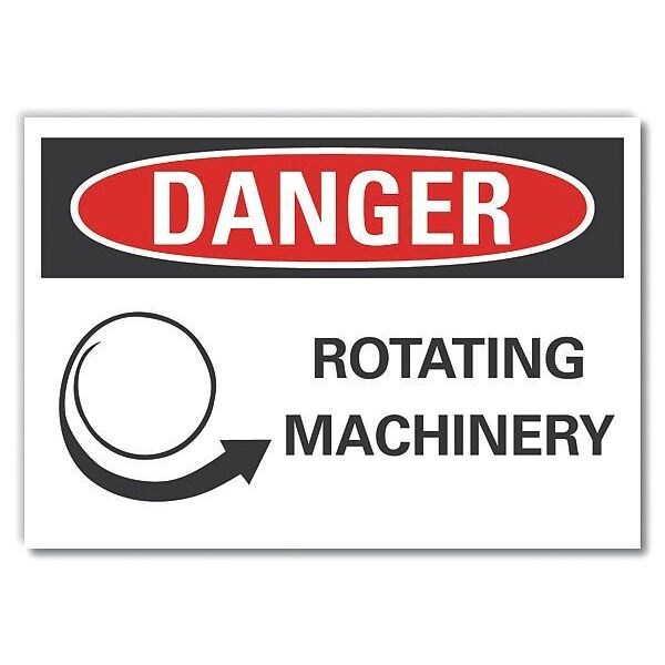 Rotating Machinery Danger Label, 10 in Height, 14 in Width, Polyester, Horizontal Rectangle