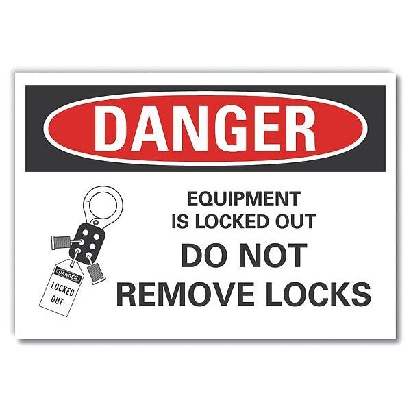 Lockout Tagout Danger Label, 7 in Height, 10 in Width, Polyester, Vertical Rectangle, English