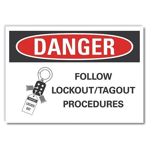 Danger Sign, 10 in Height, 14 in Width, Non-PVC Polymer, Horizontal Rectangle, English