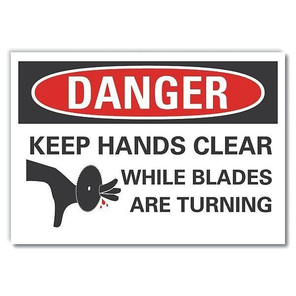 Danger Sign, 3 1/2 in Height, 5 in Width, Polyester, Horizontal Rectangle, English