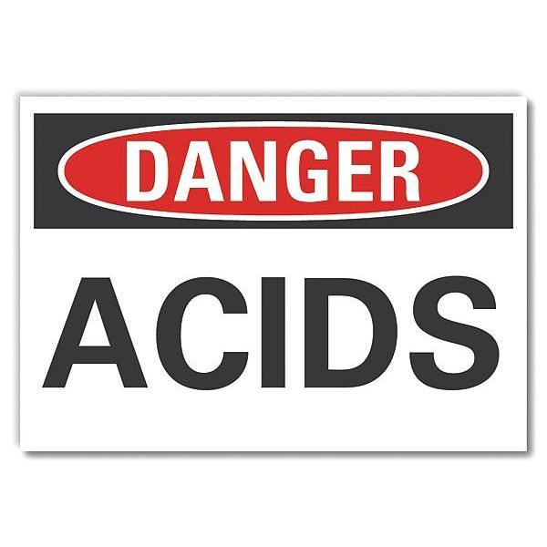 Acid Danger Reflective Label, 10 in H, 14 in W, Horizontal Rectangle, LCU4-0299-RD_14X10