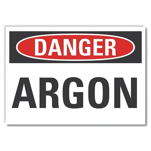 Argon Danger Label, 3 1/2 in Height, 5 in Width, Polyester, Horizontal Rectangle, English