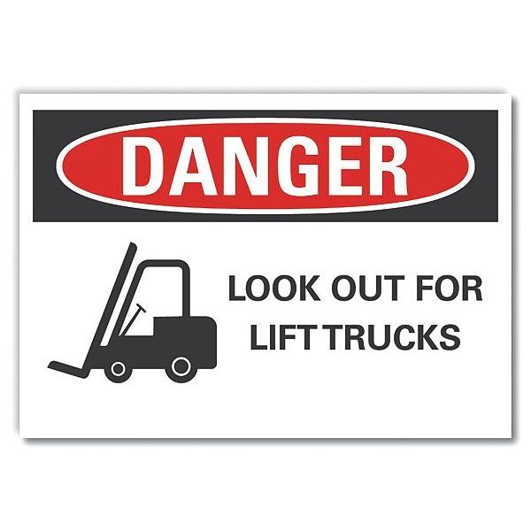 Lift Truck Traffic Danger Label, 3 1/2 in H, 5 in W, Polyester, Rectangle, LCU4-0291-ND_5X3.5