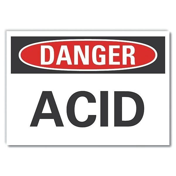 Acid Danger Reflective Label, 7 in H, 10 in W, Vertical Rectangle, LCU4-0297-RD_10X7