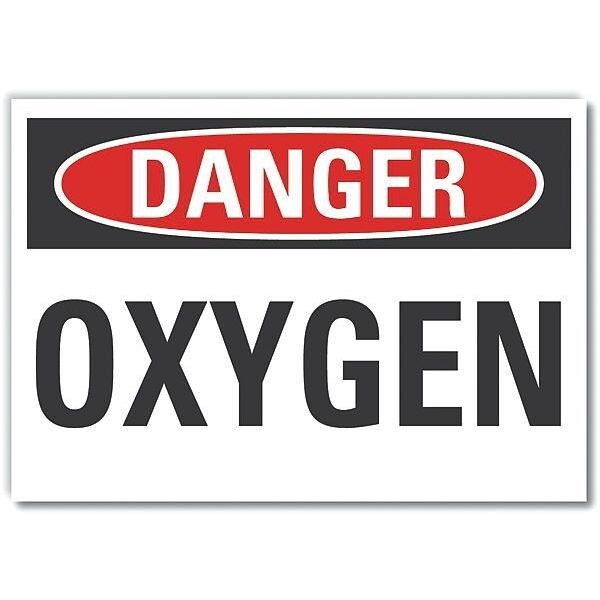 Oxygen Danger Label, 5 in Height, 7 in Width, Polyester, Horizontal Rectangle, English