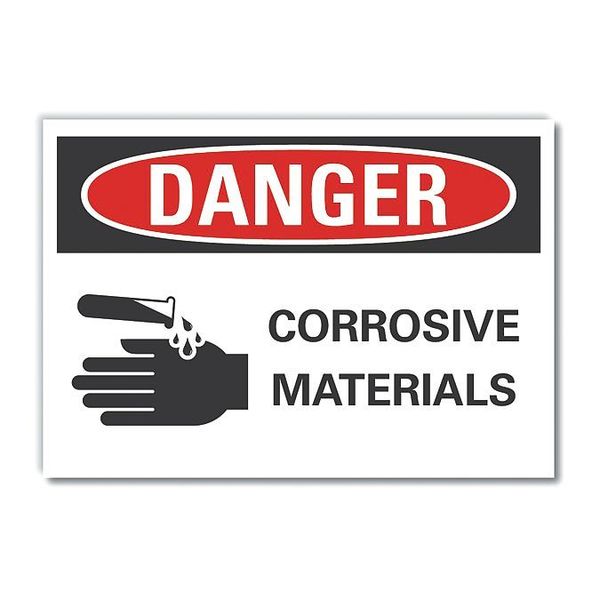 Corrosive Materials Danger Label, 7 in H, 10 in W, Polyester, Vertical, English, LCU4-0217-ND_10X7