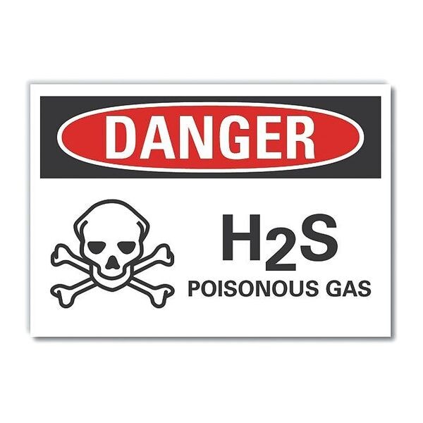 H(2)S Poisonous Gas Danger Reflective Label, 7 in H, 10 in W, English, LCU4-0220-RD_10X7